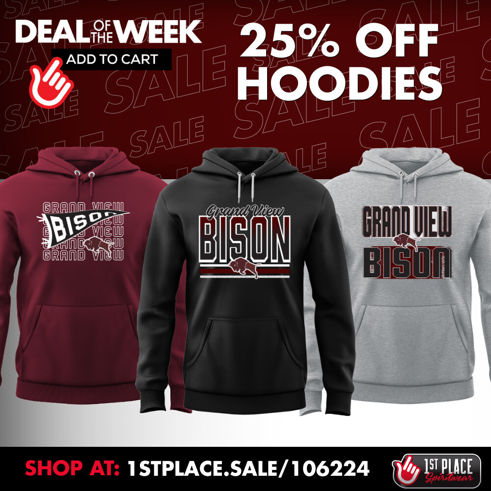 Grand View Spirit Wear flyer promoting 25% off of Grand View hoodies.