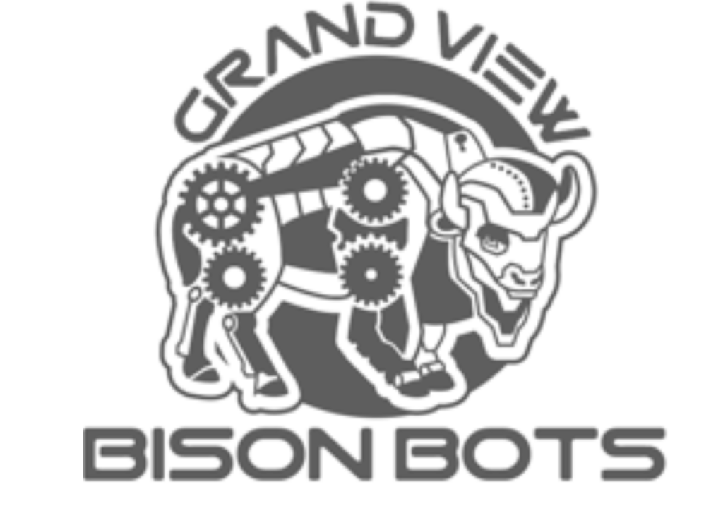 Logo of "Grand View Bison Bots," featuring a stylized bison with mechanical gears incorporated into its design.